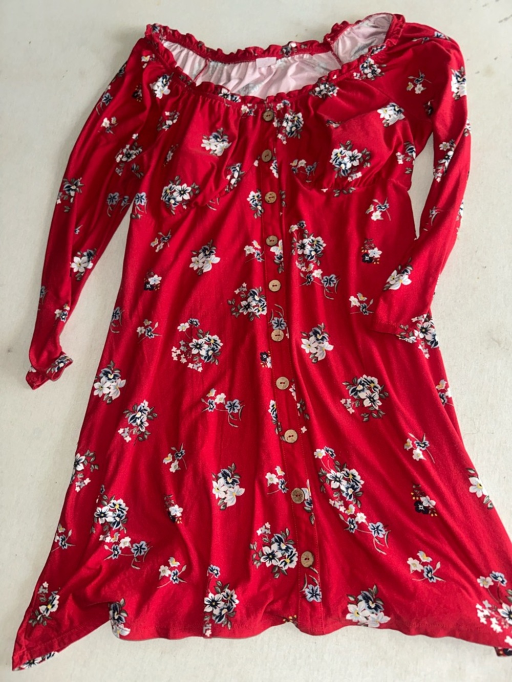 Womens Size XXXL No Boundaries Red Floral Button-Front Off-Shoulder Dress